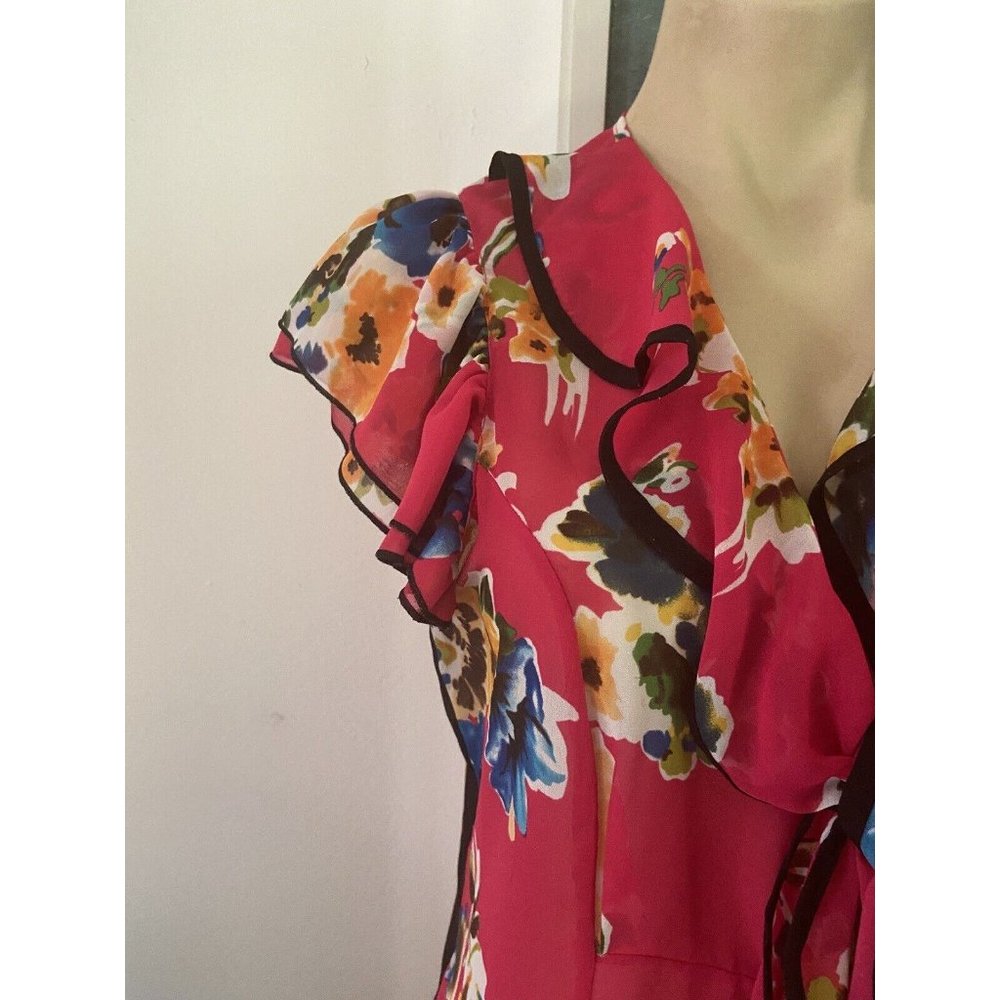 🌱 Review women’s size 14 flutter sleeve blouse top hot fuchsia pink floral - Picture 2 of 7